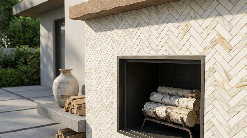 Calacatta Gold (Italian) Marble 1x3 Honed Herringbone Mosaic