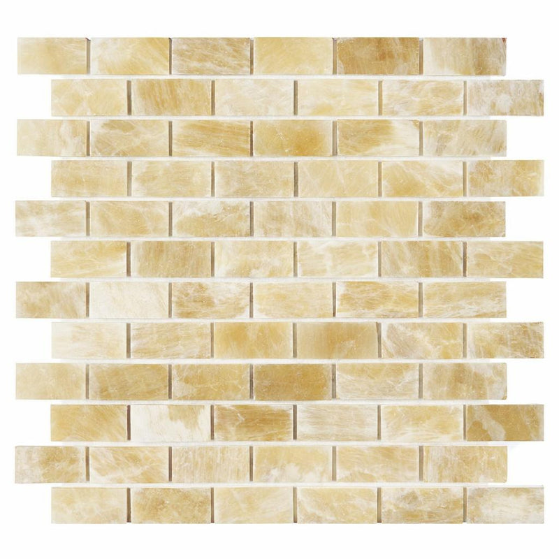 Honey (Giallo Crystal) Onyx 1x2 Split-faced Brick Joint Mosaic Brick Mosaic