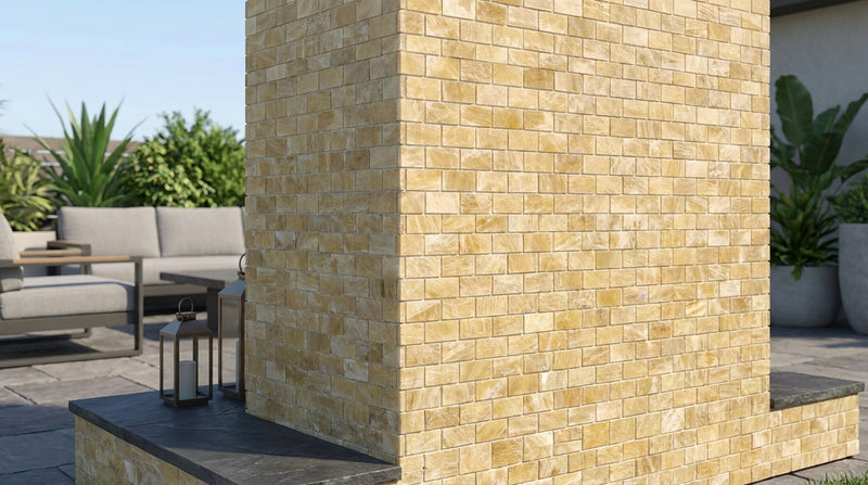Honey (Giallo Crystal) Onyx 1x2 Split-faced Brick Joint Mosaic Brick Mosaic