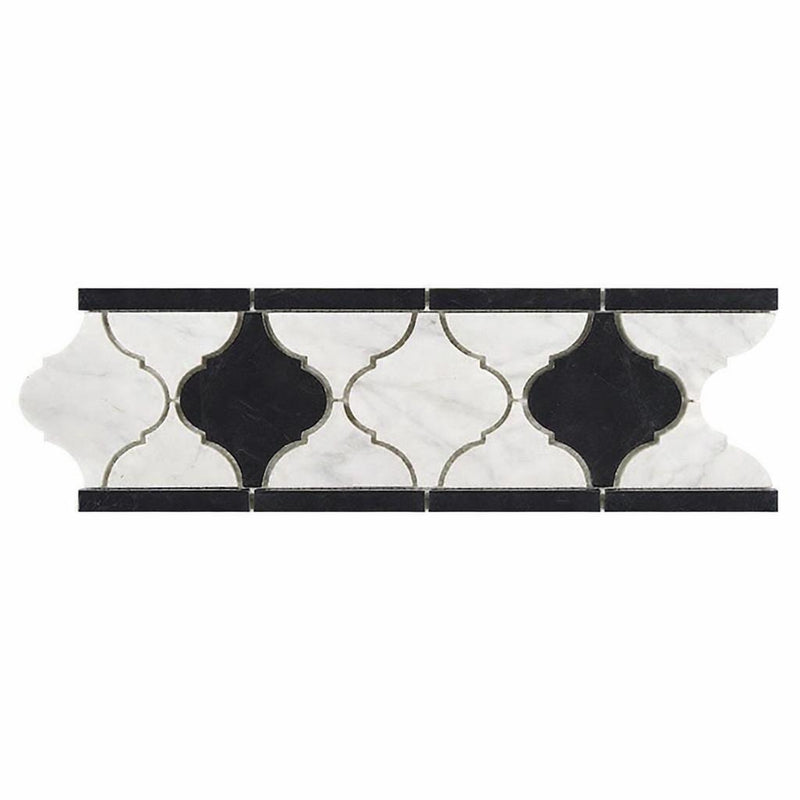 Carrara White (Italian) Marble 3-7/8x11 5/8 Honed Tile Lantern (Luxury) Border (Carrara w/ Black) Lantern Border
