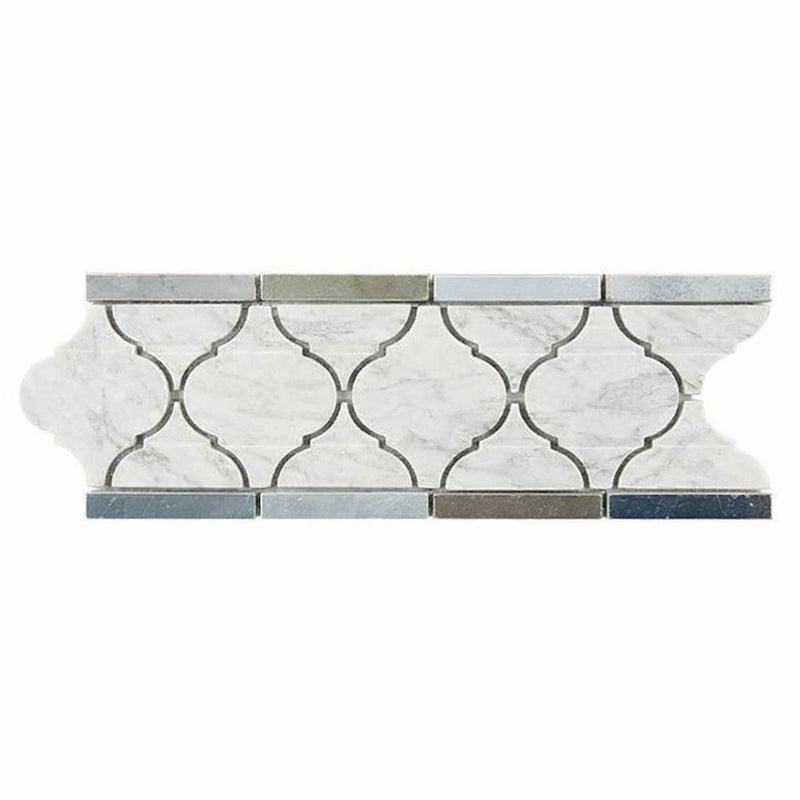 Carrara White (Italian) Marble 3-7/8x11 5/8 Honed Tile Lantern (Luxury) Border (Carrara w/ Blue-Gray) Lantern Border