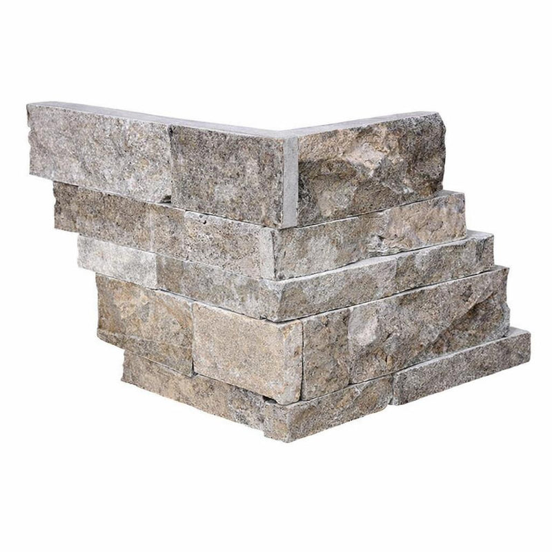 Silver (Pewter Blend) Travertine Split-faced Travertine Ledger Panel