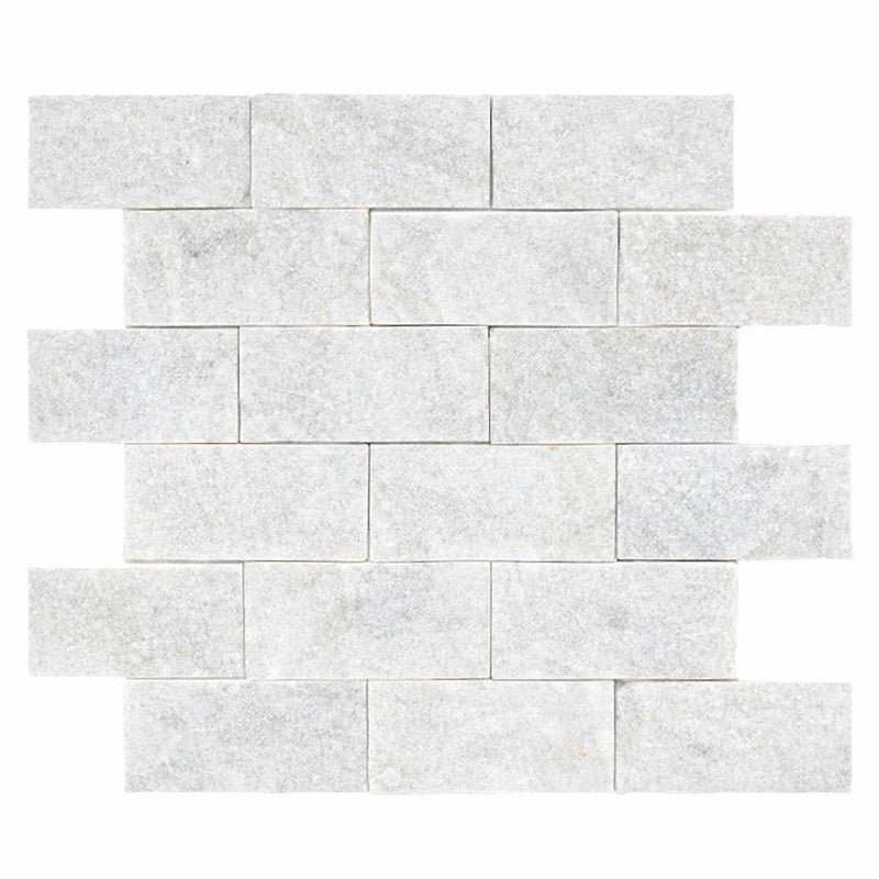Oriental White (Asian Statuary) Marble 2x4 Split-faced Brick Joint Mosaic Brick Mosaic