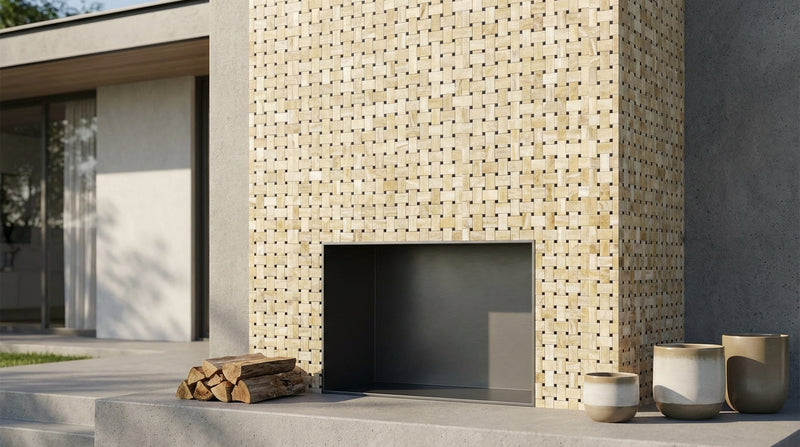 Honey (Giallo Crystal) Onyx Polished Basketweave Mosaic (w/ Black)