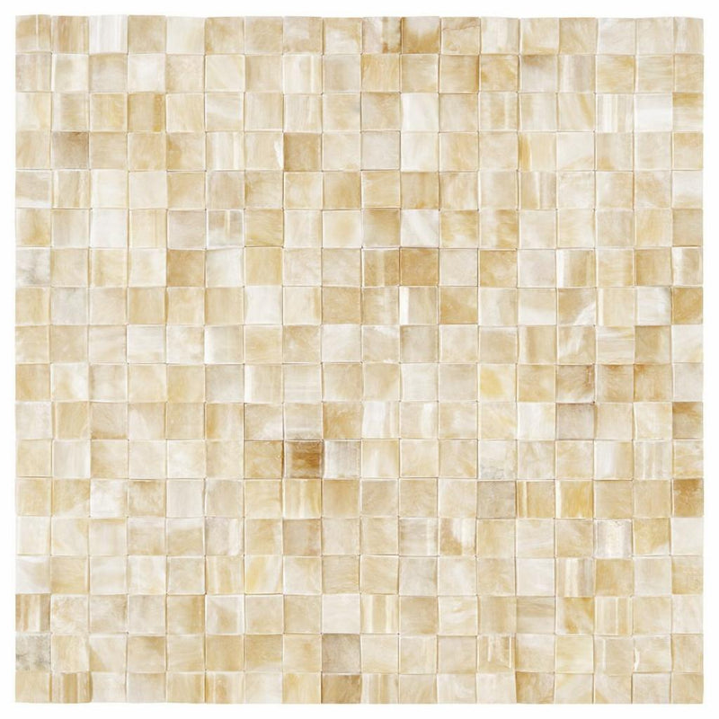 Honey (Giallo Crystal) Onyx Polished 3-D Small-Bread Mosaic
