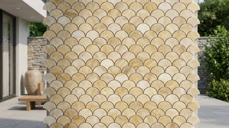 Honey (Giallo Crystal) Onyx Polished Fan Mosaic FAN (Raindrop) Mosaic
