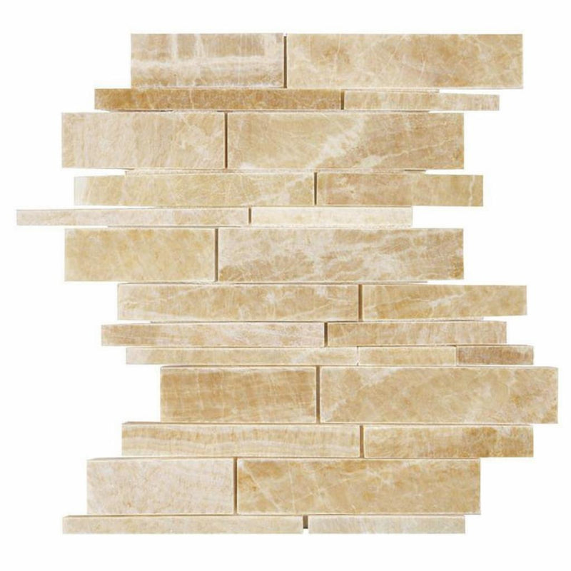 Honey (Giallo Crystal) Onyx Polished Manhattan Mosaic Manhattan (Random-Strip) Mosaic