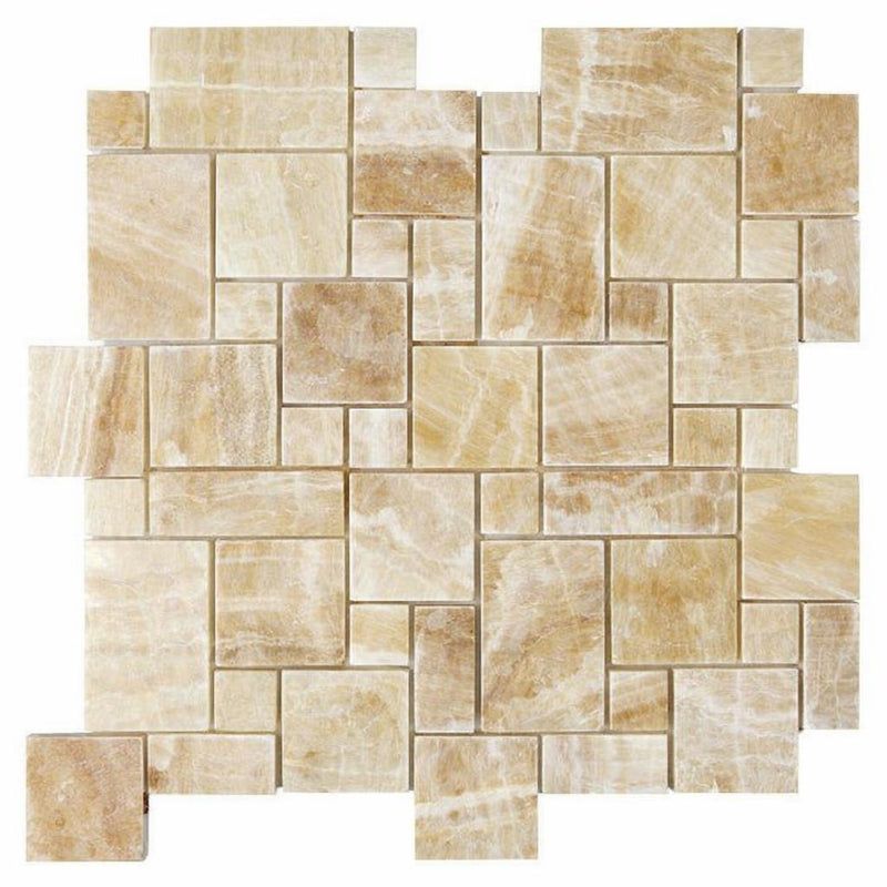 Honey (Giallo Crystal) Onyx Polished Mosaic Mini-Versailles Pattern