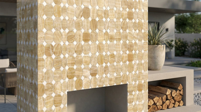 Honey (Giallo Crystal) Onyx Polished Octagon Mosaic (w/ White)