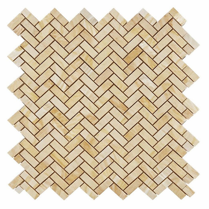 Honey (Giallo Crystal) Onyx Polished Stanza Mosaic (w/ White)