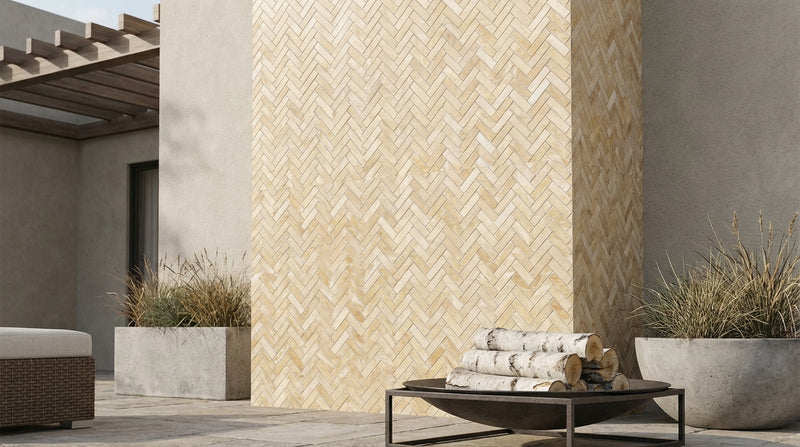 Honey (Giallo Crystal) Onyx Polished Stanza Mosaic (w/ White)