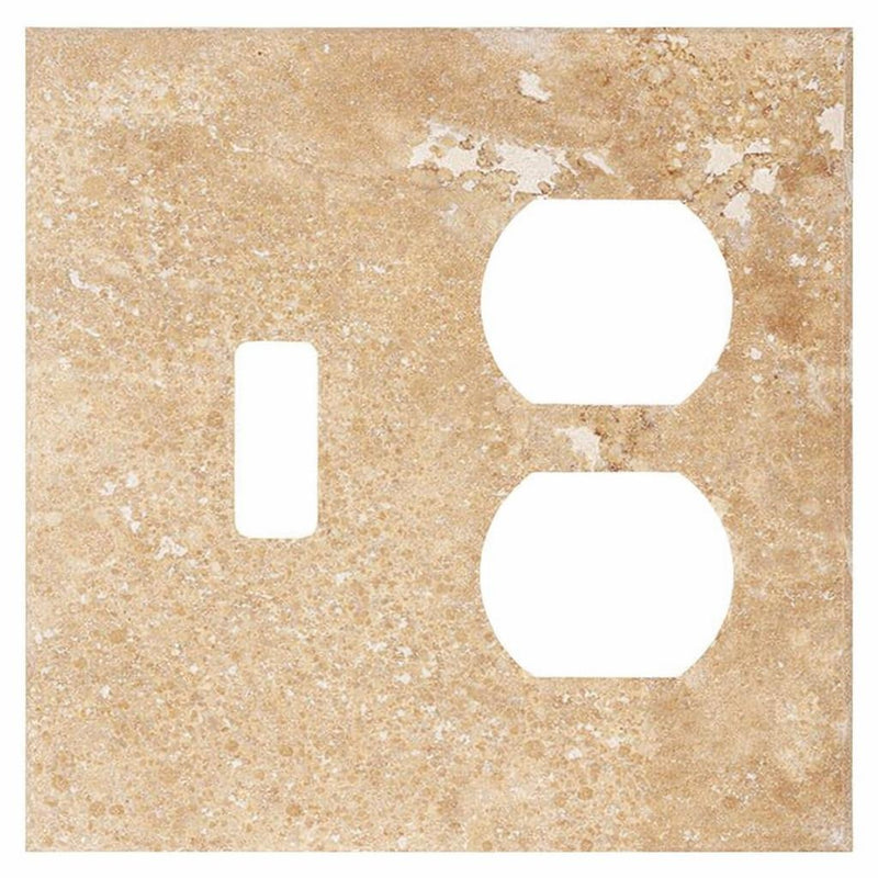 Walnut Travertine Switch Plate Covers 4-1/2x4 1/2 Honed Plate Cover TOGGLE - DUPLEX