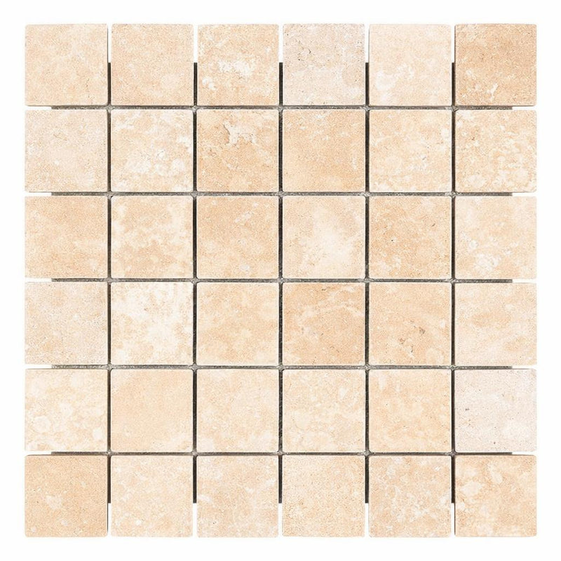 Durango / Paredon (Mexican) - Cross Cut Durango Travertine 2x2 Tumbled Travertine Mosaic