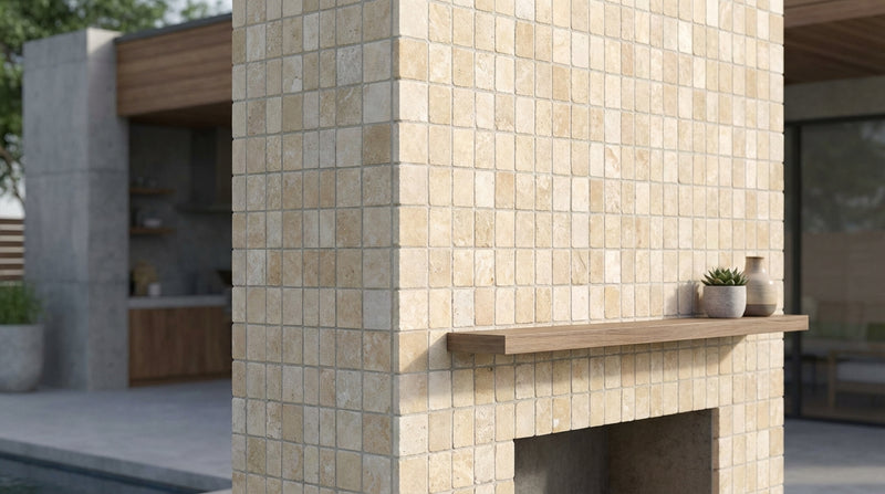 Durango / Paredon (Mexican) - Cross Cut Durango Travertine 2x2 Tumbled Travertine Mosaic