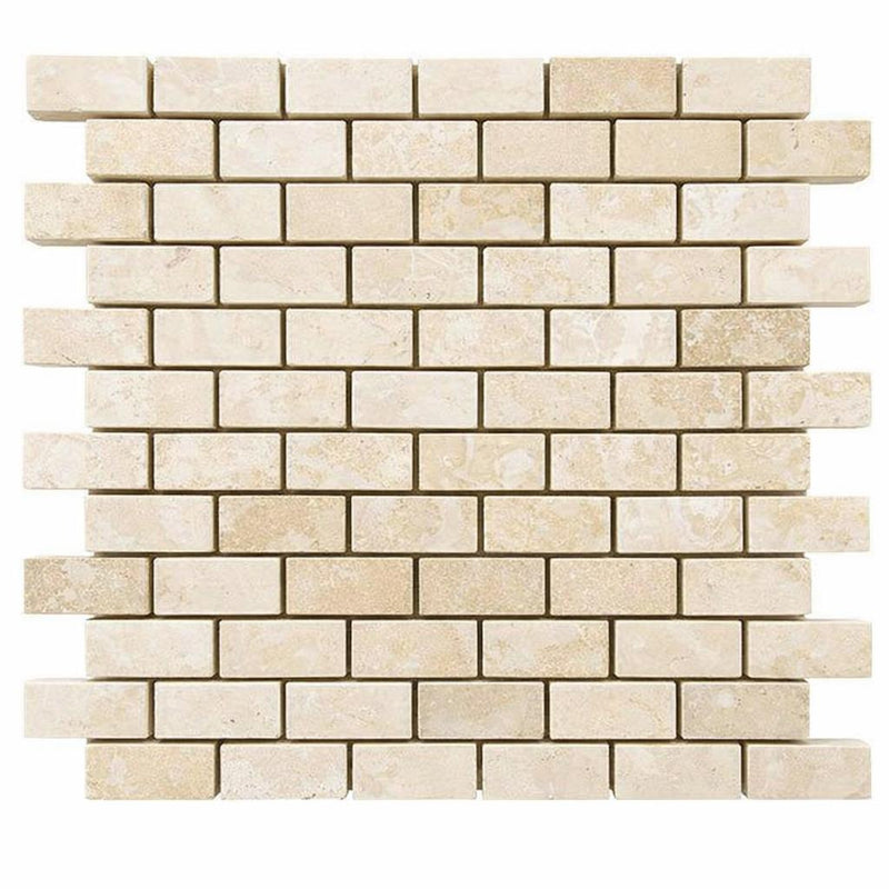 Ivory / Light Travertine 1x2 Cream Split-faced Brick Joint Mosaic Brick Mosaic