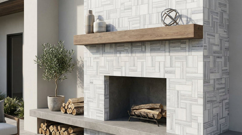 Mink / Equator (Zebra) Mink Marble Polished OPUS Mini-Pattern Mosaic OPUS Mini-Pattern (4 pcs.) Mosaic (Interlocking)