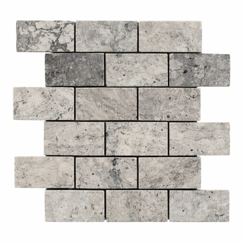 Tundra Gray Marble 2x4 Tumbled Mosaic
