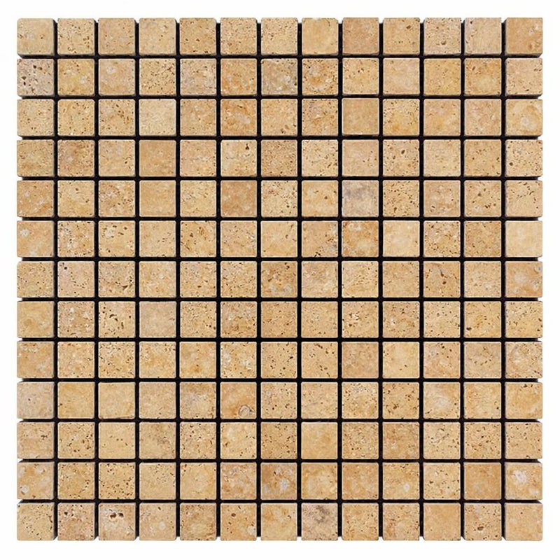 Gold / Yellow Gold Travertine 1x1 Tumbled Travertine Mosaic