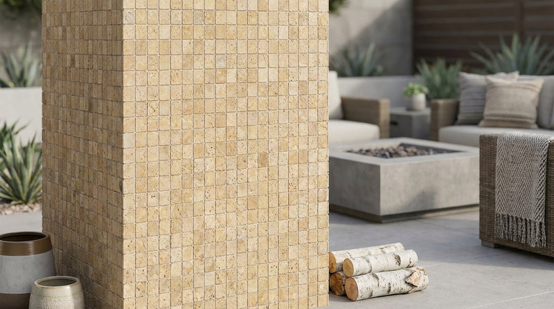 Gold / Yellow Gold Travertine 1x1 Tumbled Travertine Mosaic