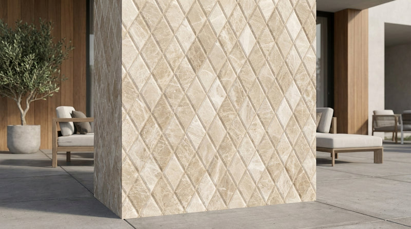 Cappuccino Marble 3x6 Polished Deep-Beveled Diamond Mosaic
