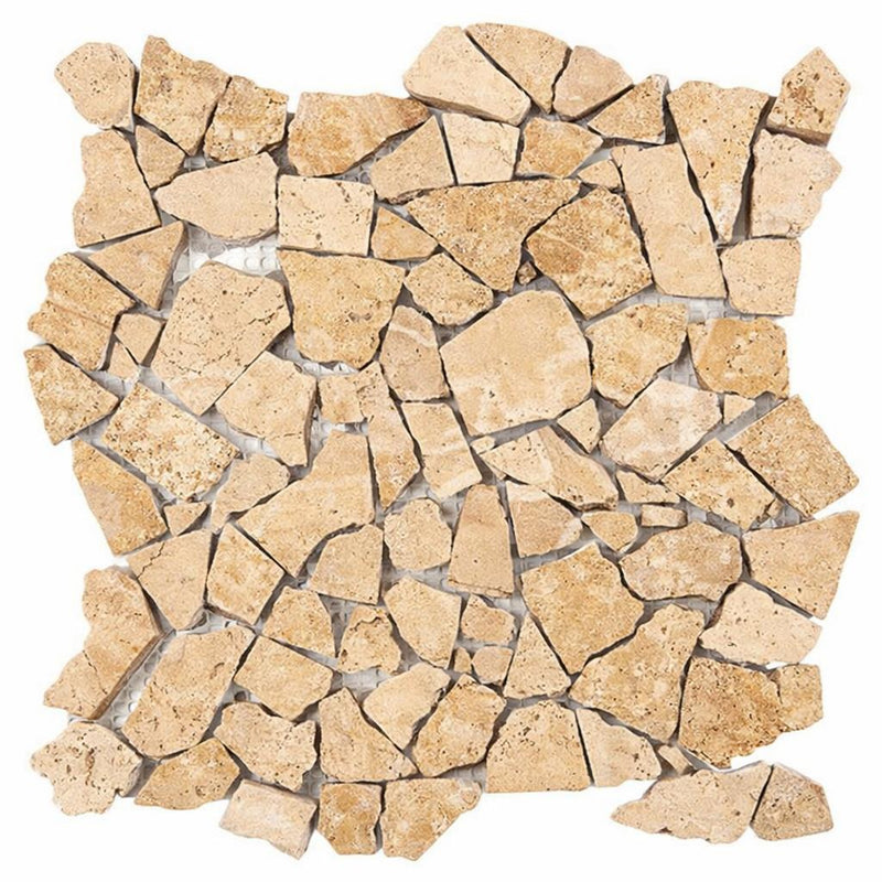 Walnut Travertine Tumbled Travertine Flat Pebble / Paledian Mosaic Flat Pebble / Paledian (Random Broken) Mosaic