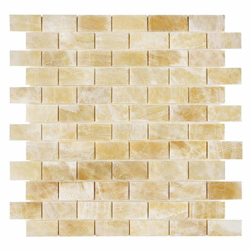 Honey (Giallo Crystal) Onyx 1x2 Polished Brick Joint Mosaic Brick Mosaic