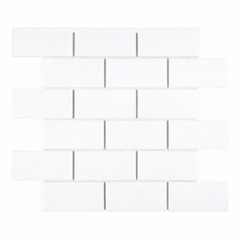 Thassos White (Greek) Marble 2x4 Honed Brick Joint Mosaic Straight-Edged Brick Mosaic