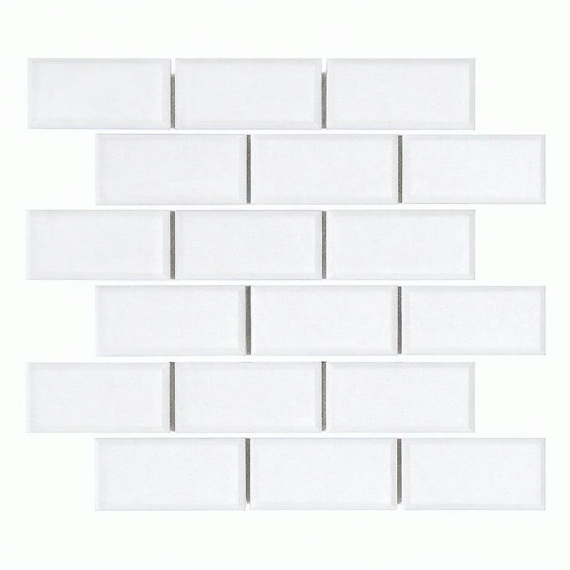 Thassos White (Greek) Marble 2x4 Honed Brick Joint Mosaic Deep-Beveled Brick Mosaic