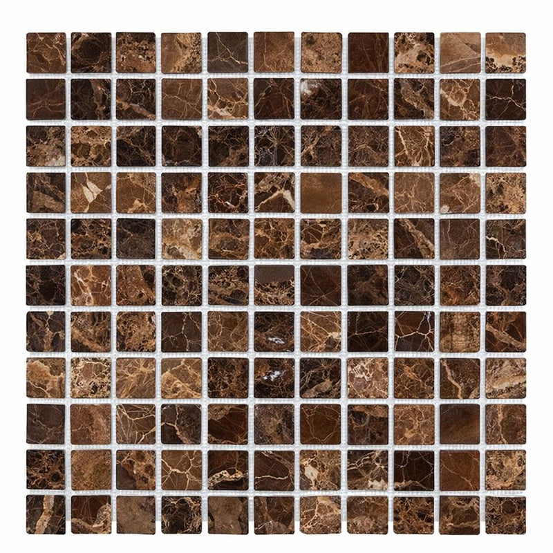 Emperador Dark (Spanish) Marble 1x1 Tumbled Mosaic