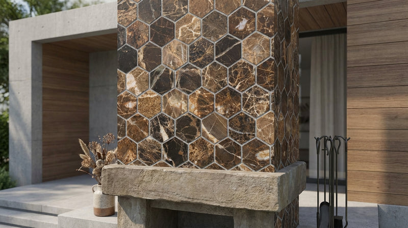 Emperador Dark (Spanish) Marble 1x1 Tumbled Hexagon Mosaic