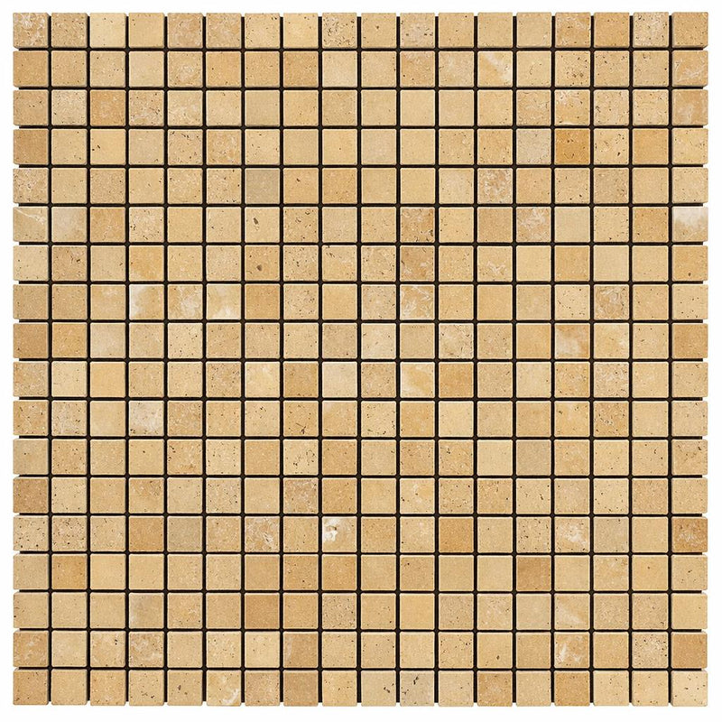 Gold / Yellow Gold Travertine 5/8x5/8 Tumbled Travertine Mosaic