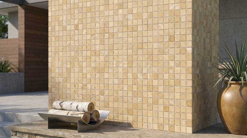 Gold / Yellow Gold Travertine 5/8x5/8 Tumbled Travertine Mosaic