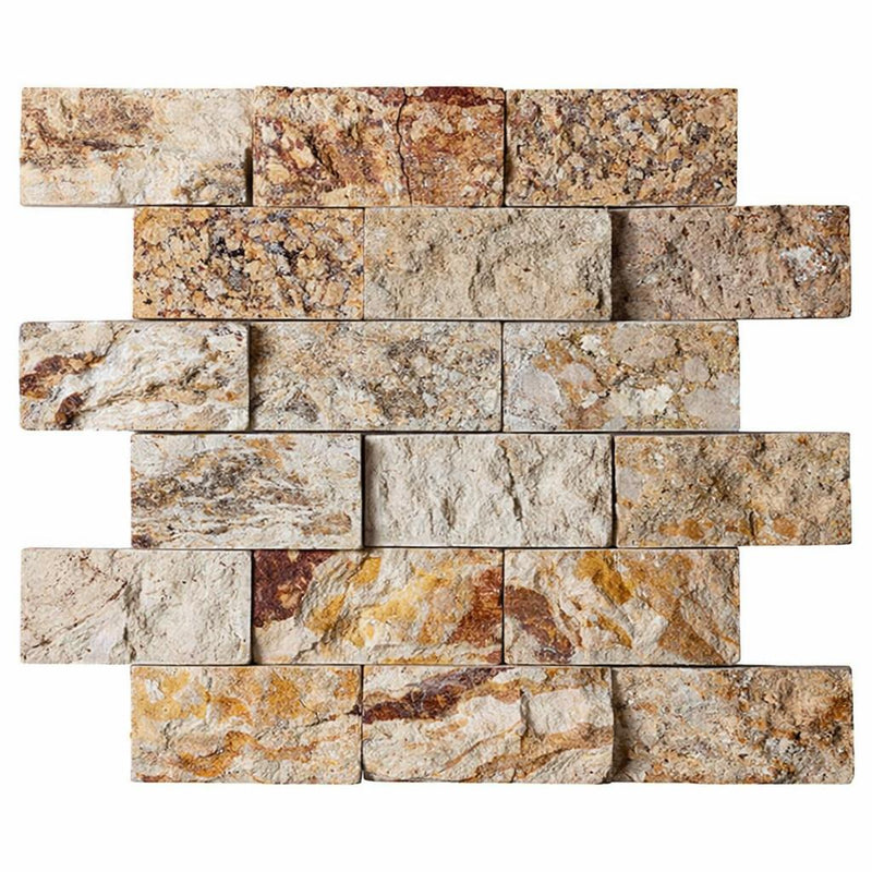 Valencia Travertine 2x4 Split-faced Travertine Brick Joint Mosaic Brick Mosaic