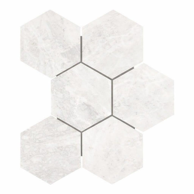 Bianco Congelato Marble 4x4 Leathered Dolomite Hexagon Mosaic