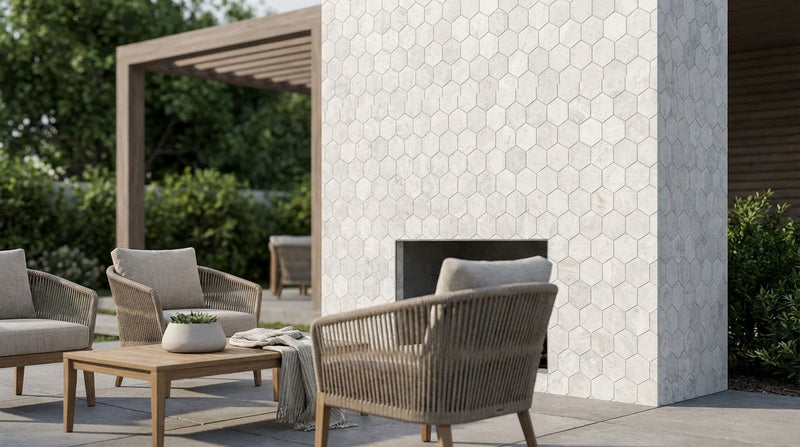 Bianco Congelato Marble 4x4 Leathered Dolomite Hexagon Mosaic