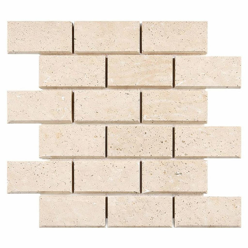 Ivory / Light Travertine 2x4 Cream Filled & Honed Brick Joint Mosaic Brick Mosaic