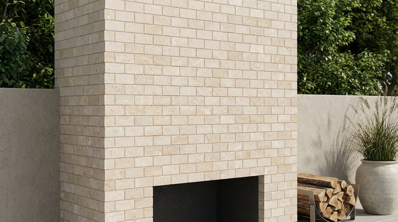 Ivory / Light Travertine 2x4 Cream Filled & Honed Brick Joint Mosaic Brick Mosaic
