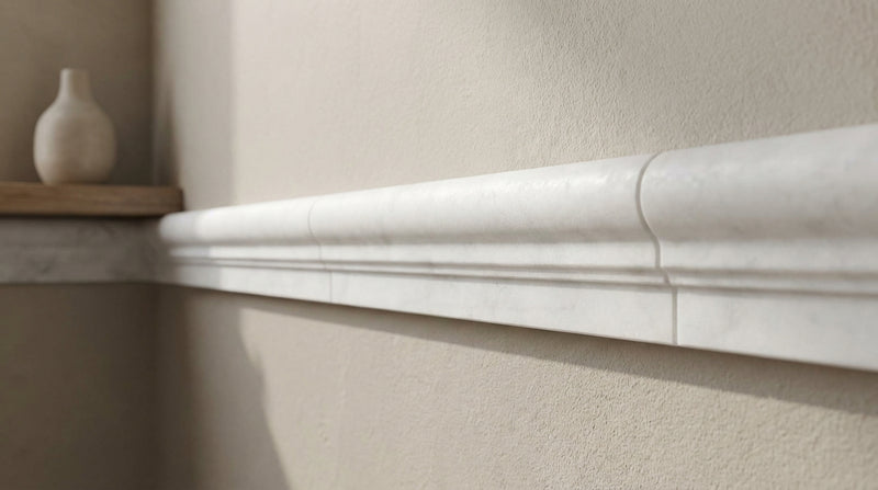 Afyon White Marble 2x12 Polished Tile OG-1 (Single-step Chair Rail Trim)