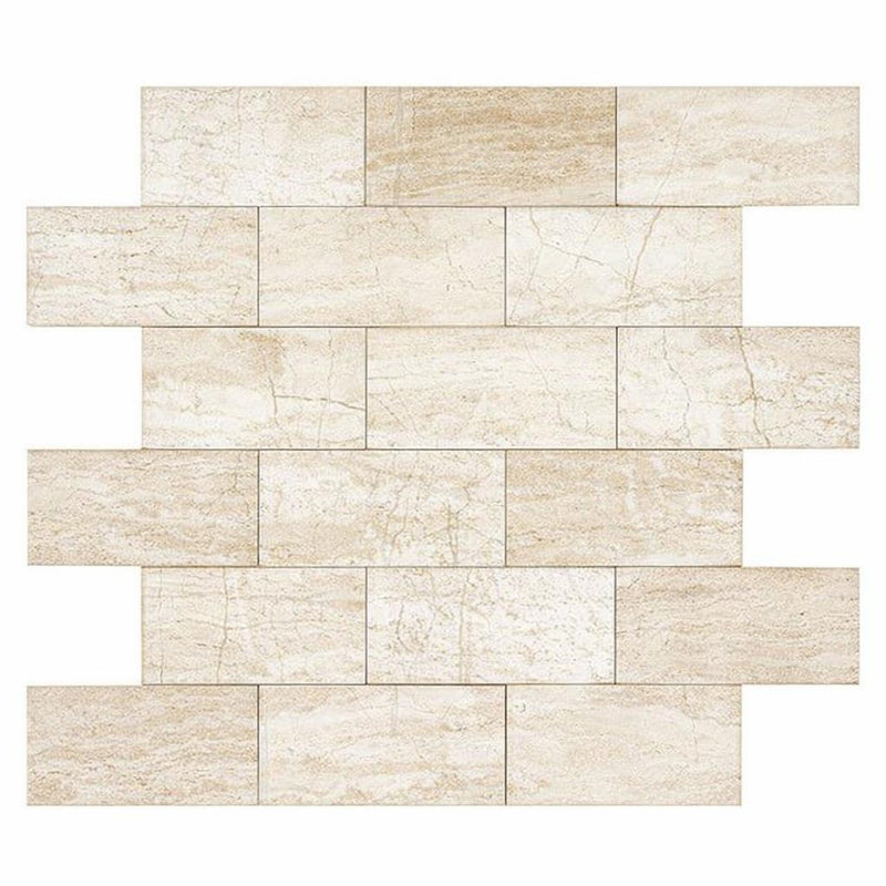 Diano Royal (Queen Beige) Marble 2x4 Polished Brick Joint Mosaic Pillowed Brick Mosaic