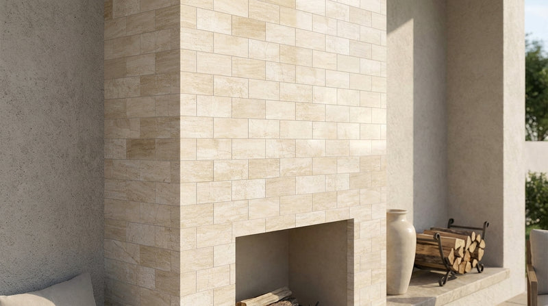 Diano Royal (Queen Beige) Marble 2x4 Polished Brick Joint Mosaic Pillowed Brick Mosaic