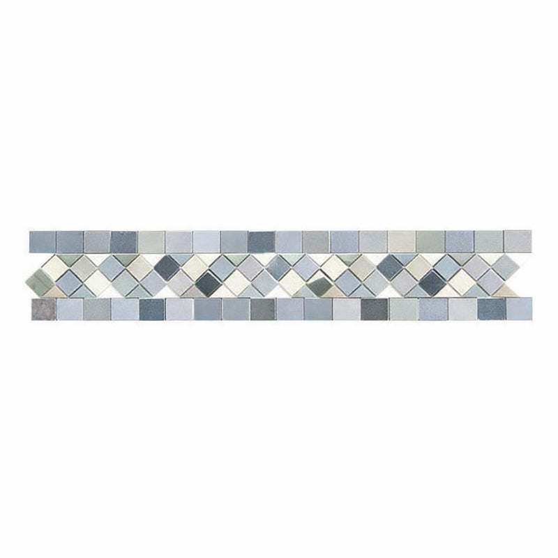 Thassos White (Greek) Thassos White Marble 2x12 Polished / Honed Tile BIAS Border (w/ Blue-Gray)