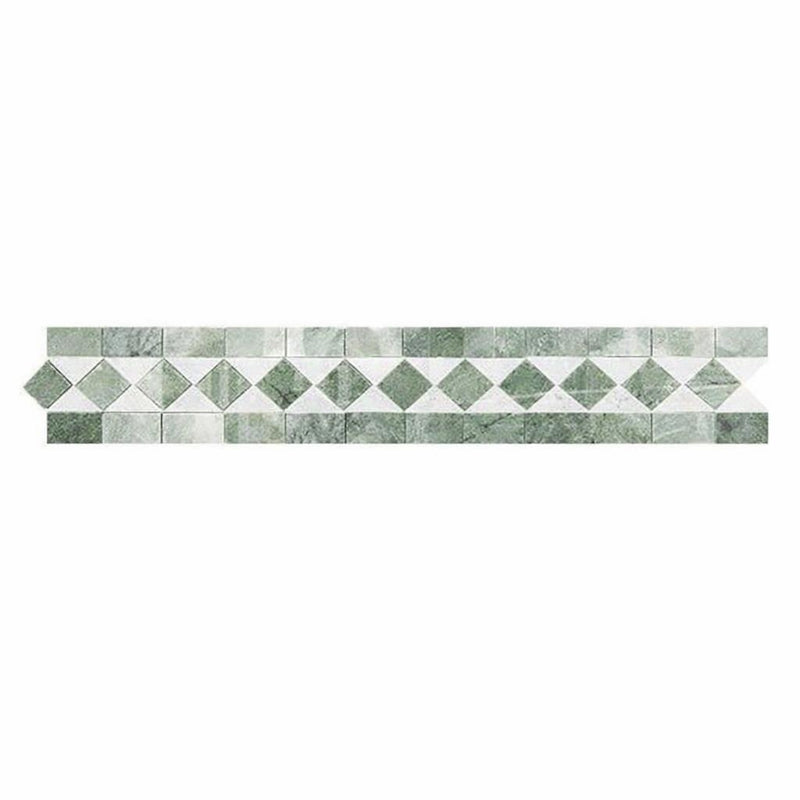 Thassos White (Greek) Thassos White Marble 2x12 Polished / Honed Tile BIAS Border (w/ Ming Green)
