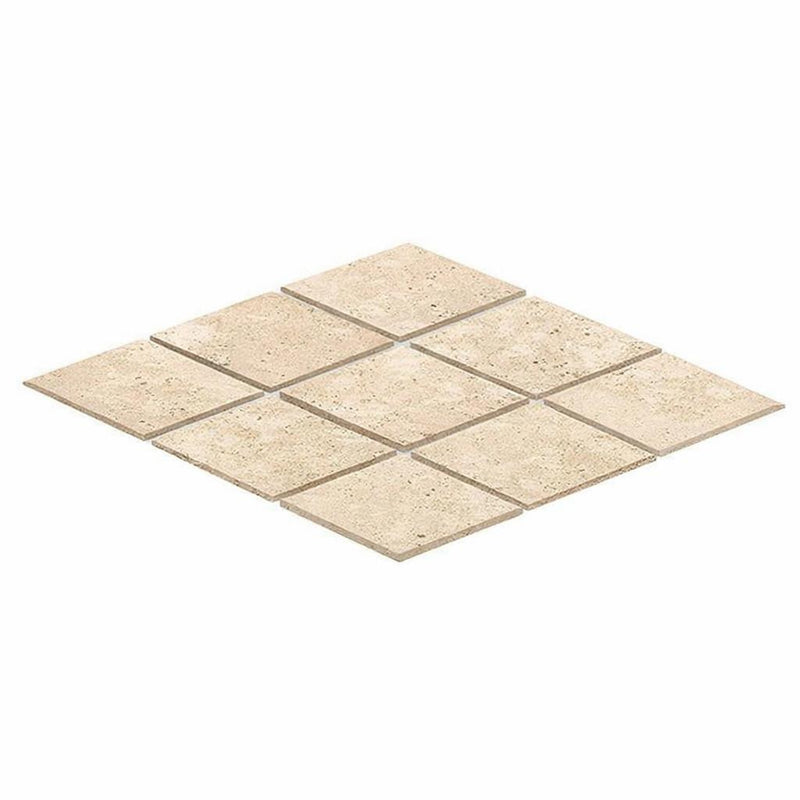 Ivory / Light Travertine 3x6 Cream Honed Deep-Beveled Diamond Mosaic