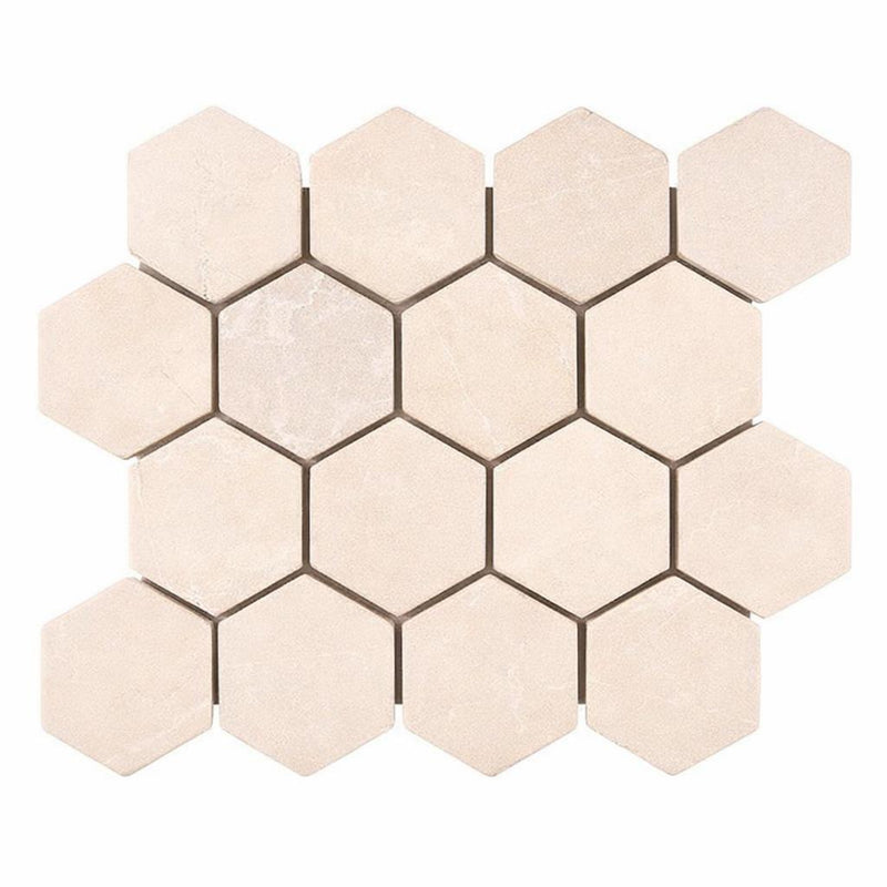 Crema Marfil (Spanish) Marble 3x3 Cream Tumbled Hexagon Mosaic