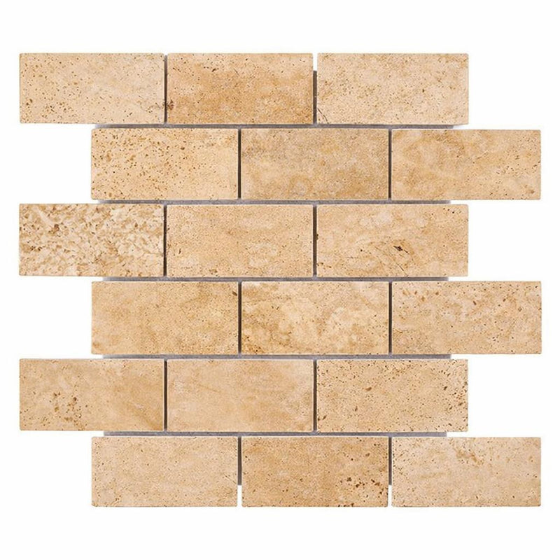 Walnut Travertine 2x4 Tumbled Travertine Brick Joint Mosaic Brick Mosaic