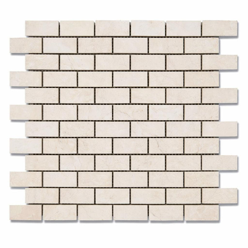 White Pearl (Turkish Botticino) (Botticino) Marble 1x2 Tumbled Brick Joint Mosaic Brick Mosaic
