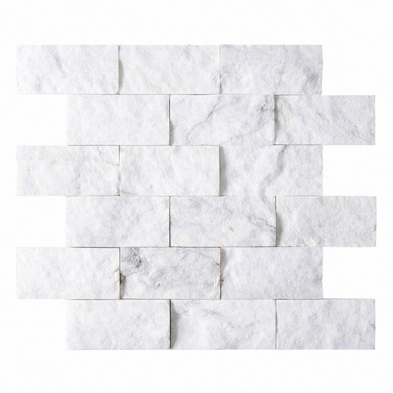 Thassos White (Greek) Marble 2x4 Split-faced Brick Joint Mosaic Brick Mosaic