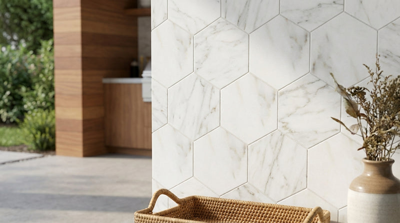 Calacatta Oliva Marble 10x10 Honed Hexagon Mosaic