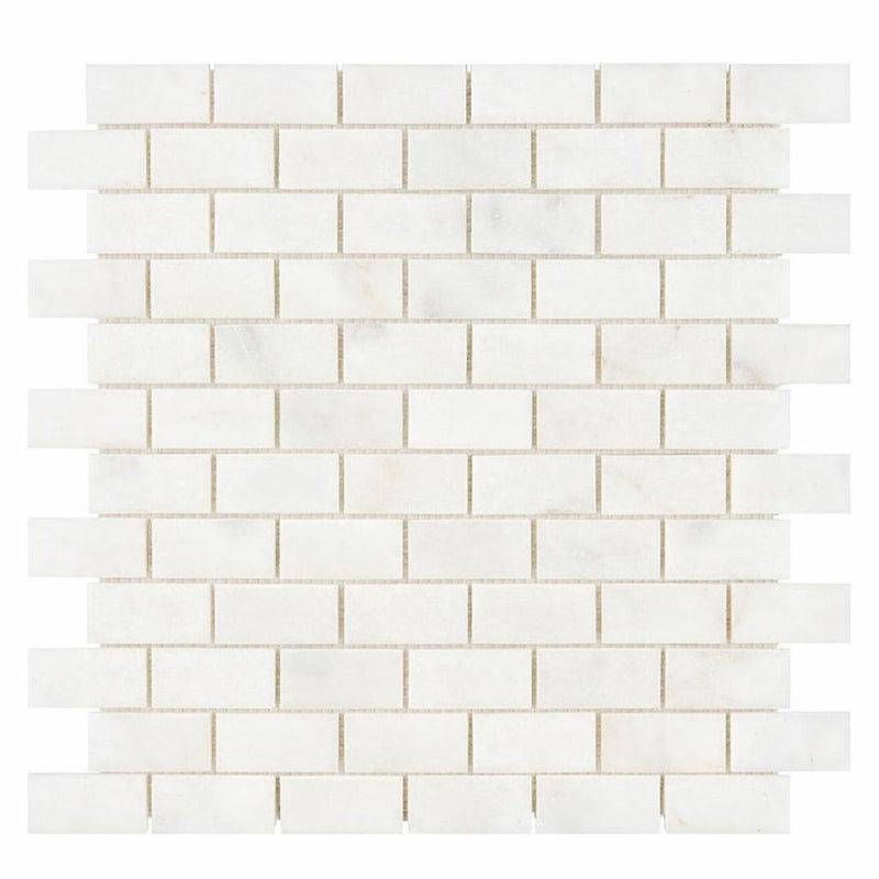 Afyon White Marble 1x2 Polished Brick Joint Mosaic Brick Mosaic