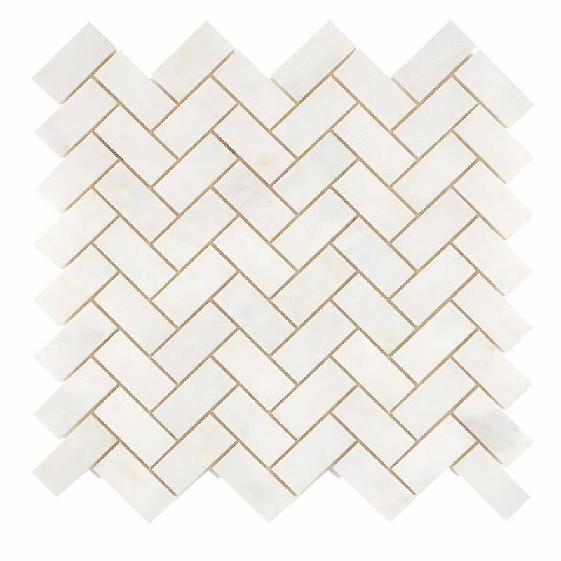 Afyon White Marble 1x2 Polished Herringbone Mosaic